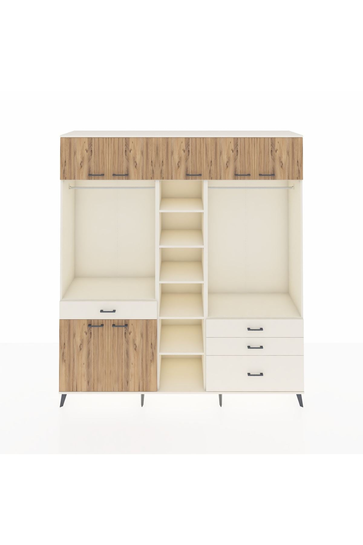 Hyperion Dolap 11 Raflı 4 Çekmeceli 2 Askılı 220x44x243 Aytaşı-Çam/Aytaşı