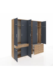 Hyperion Dolap 11 Raflı 4 Çekmeceli 2 Askılı 220x44x243 Çam-Antrasit/Çam