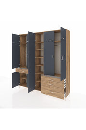 Hyperion Dolap 11 Raflı 4 Çekmeceli 2 Askılı 220x44x243 Çam-Antrasit/Çam