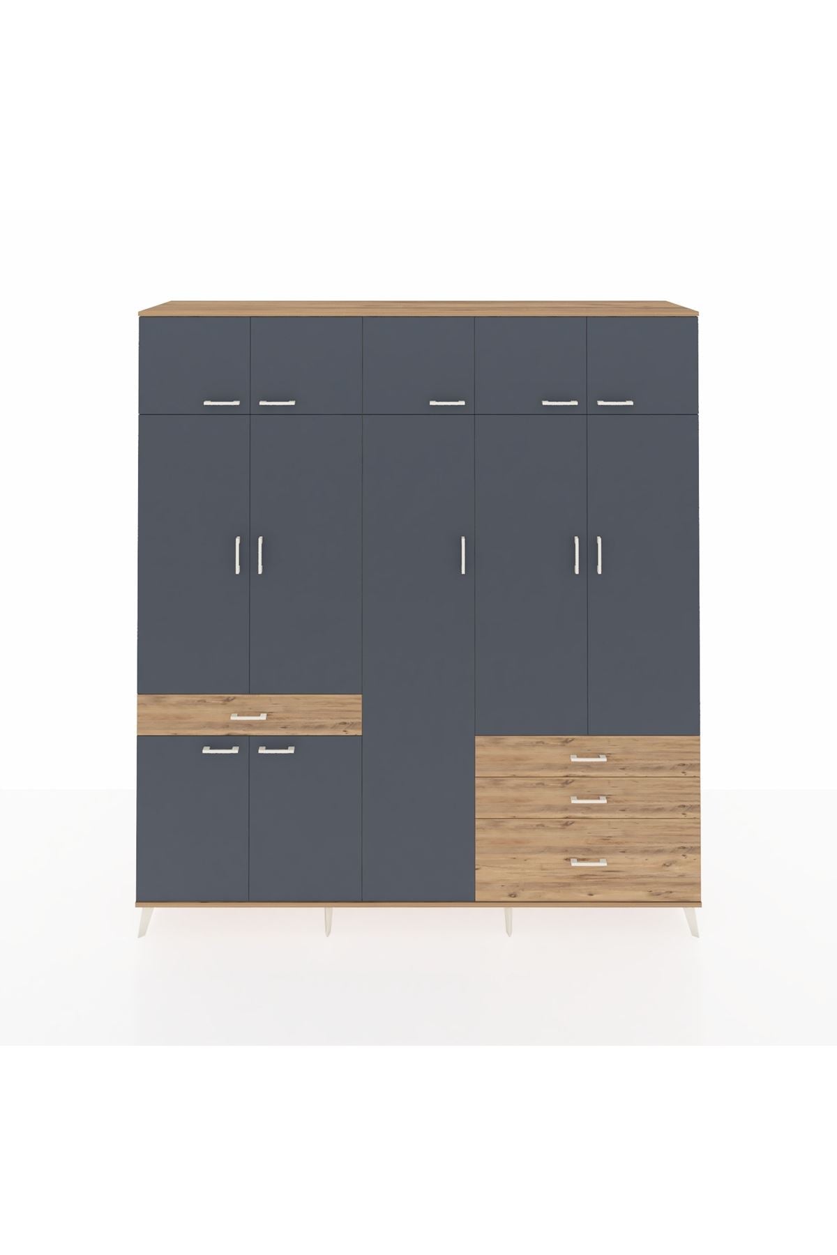 Hyperion Dolap 11 Raflı 4 Çekmeceli 2 Askılı 220x44x243 Çam-Antrasit/Çam