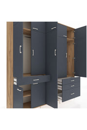 Hyperion Dolap 11 Raflı 4 Çekmeceli 2 Askılı 220x44x243 Çam-Antrasit/Antrasit