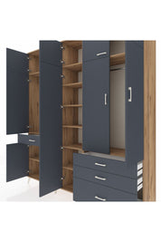 Hyperion Dolap 11 Raflı 4 Çekmeceli 2 Askılı 220x44x243 Çam-Antrasit/Antrasit