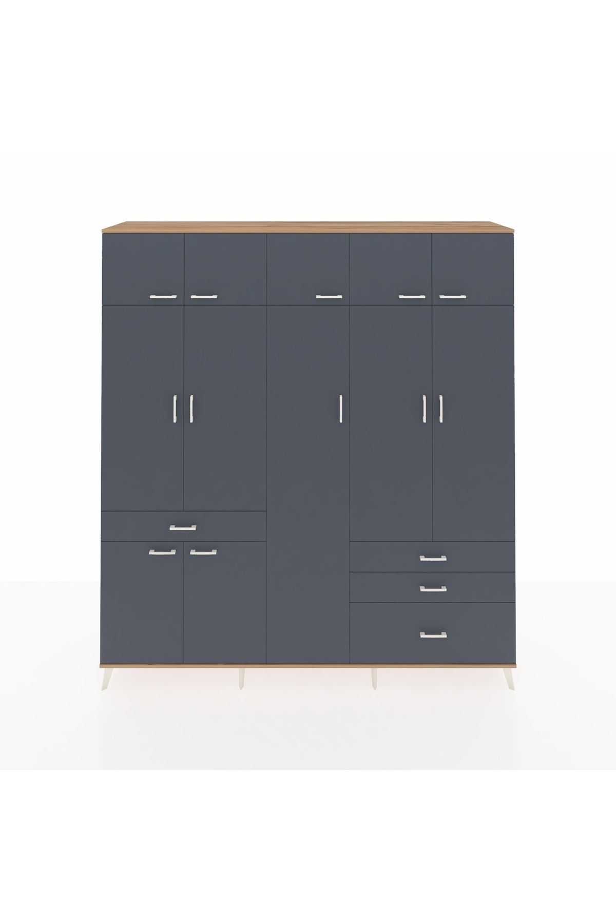 Hyperion Dolap 11 Raflı 4 Çekmeceli 2 Askılı 220x44x243 Çam-Antrasit/Antrasit