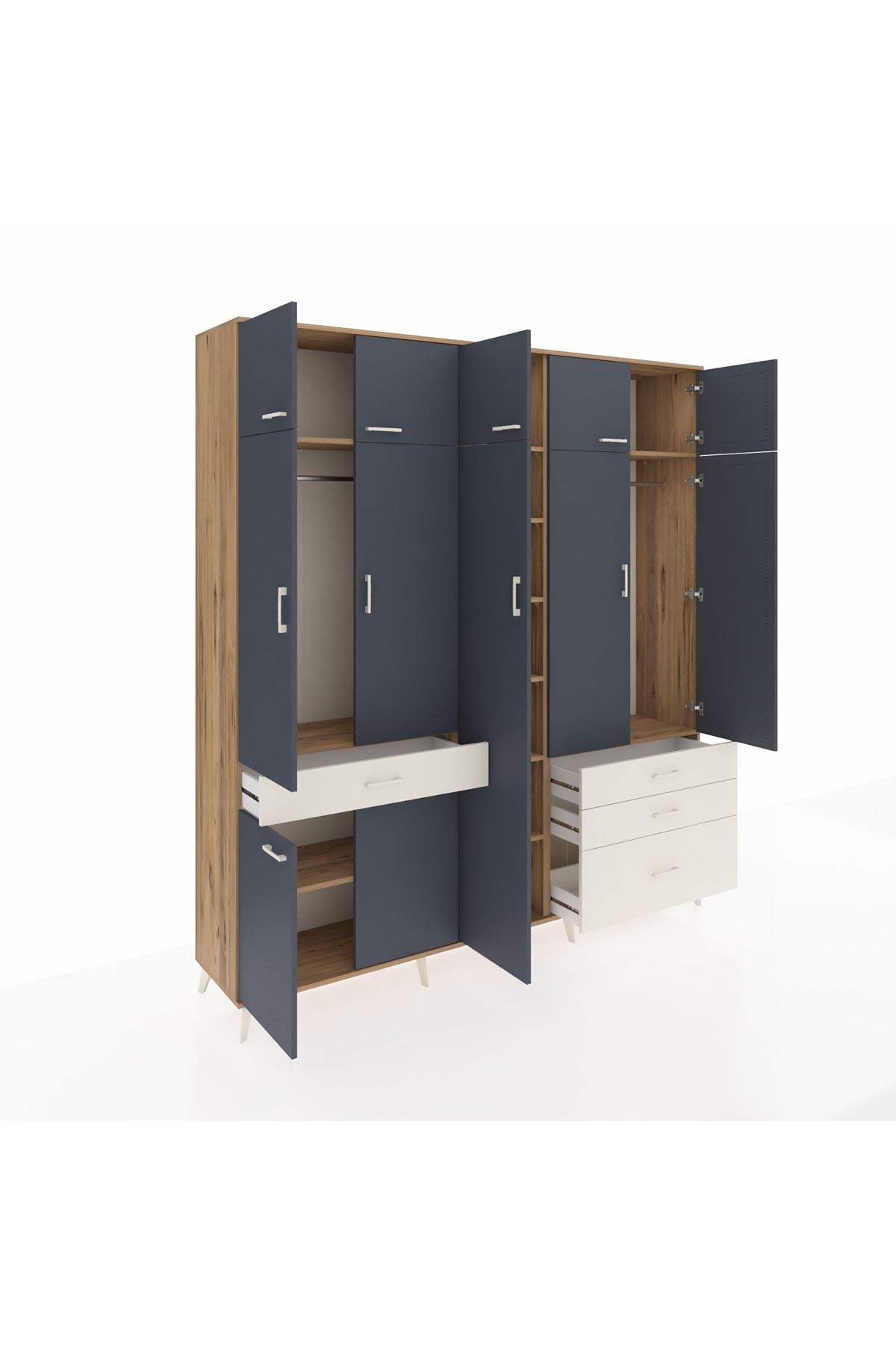 Hyperion Dolap 11 Raflı 4 Çekmeceli 2 Askılı 220x44x243 Çam-Antrasit/Aytaşı