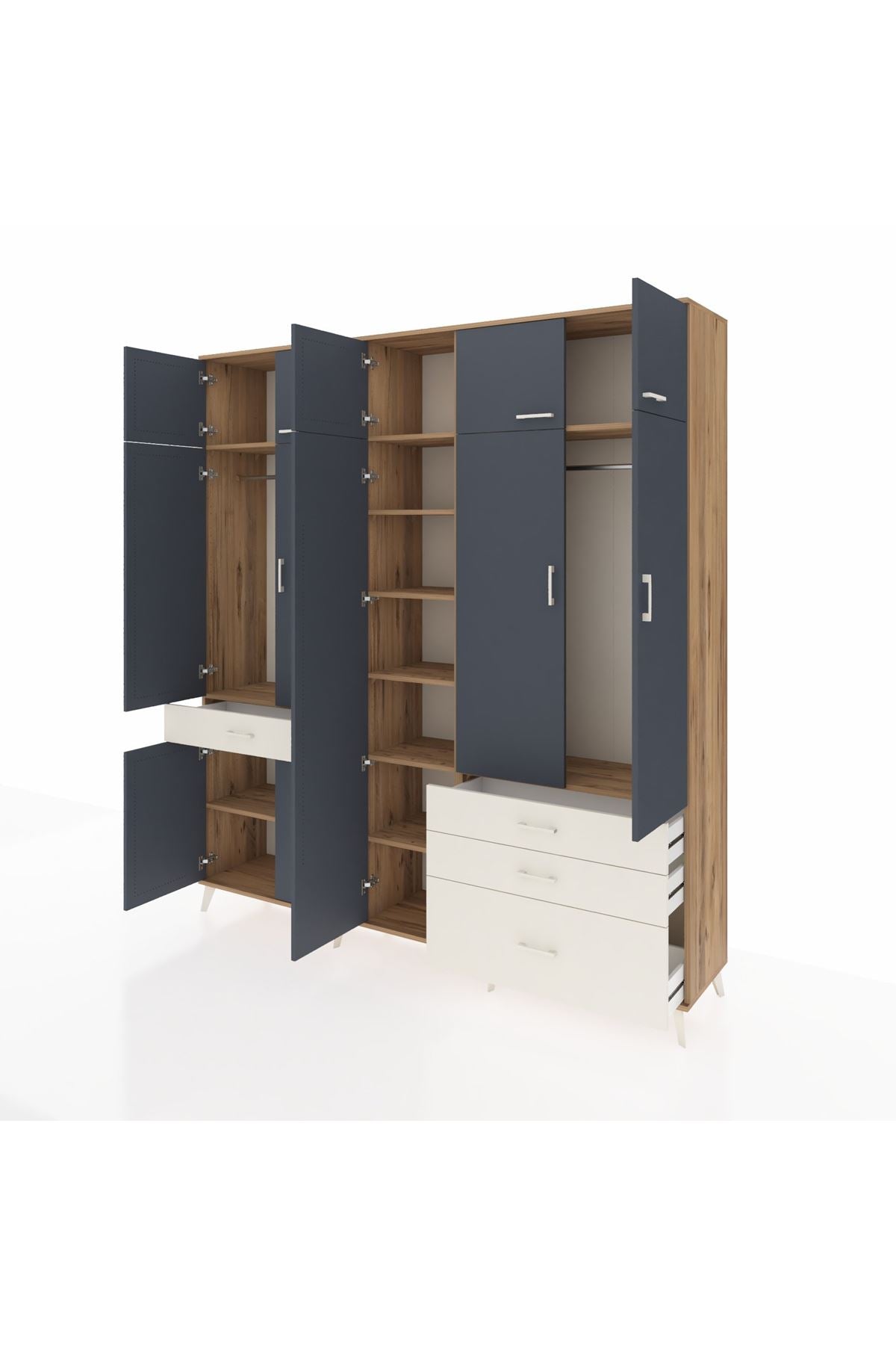 Hyperion Dolap 11 Raflı 4 Çekmeceli 2 Askılı 220x44x243 Çam-Antrasit/Aytaşı