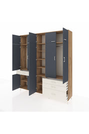 Hyperion Dolap 11 Raflı 4 Çekmeceli 2 Askılı 220x44x243 Çam-Antrasit/Aytaşı