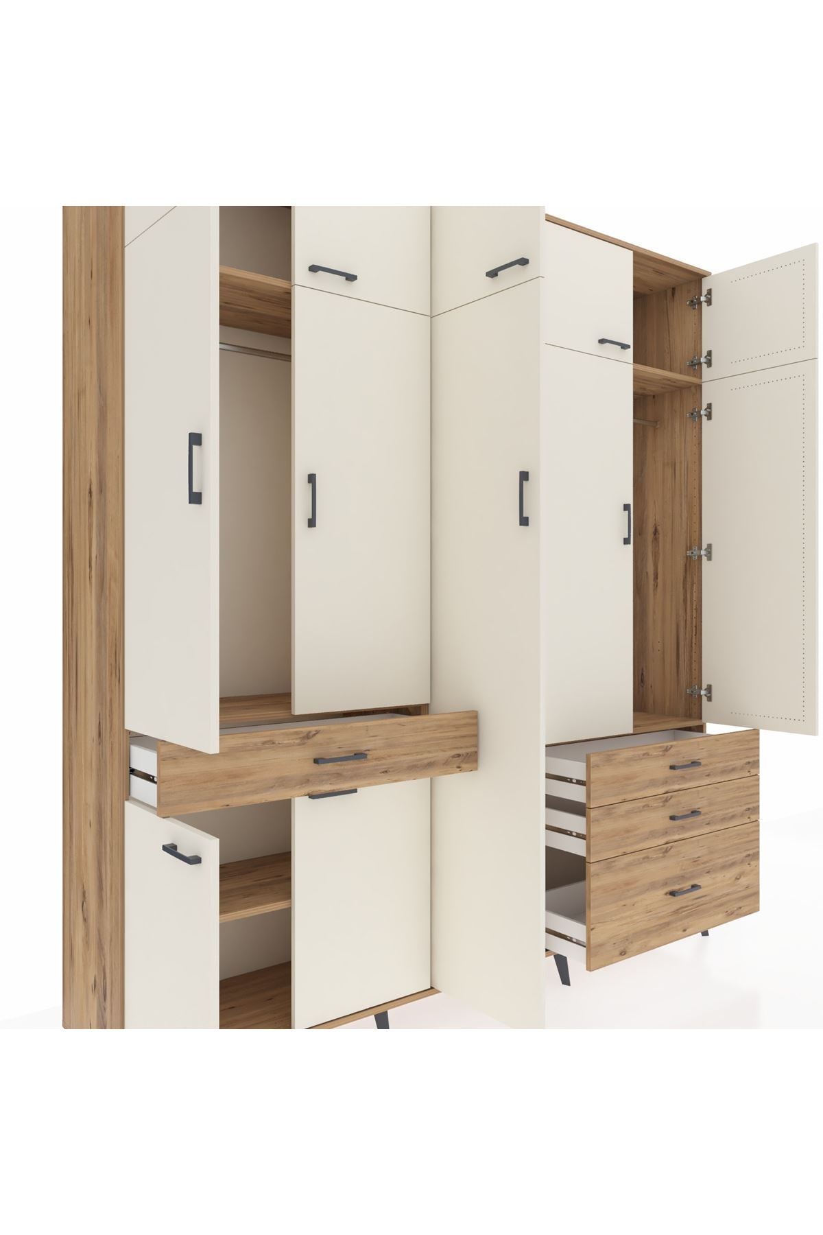 Hyperion Dolap 11 Raflı 4 Çekmeceli 2 Askılı 220x44x243 Çam-Aytaşı/Çam