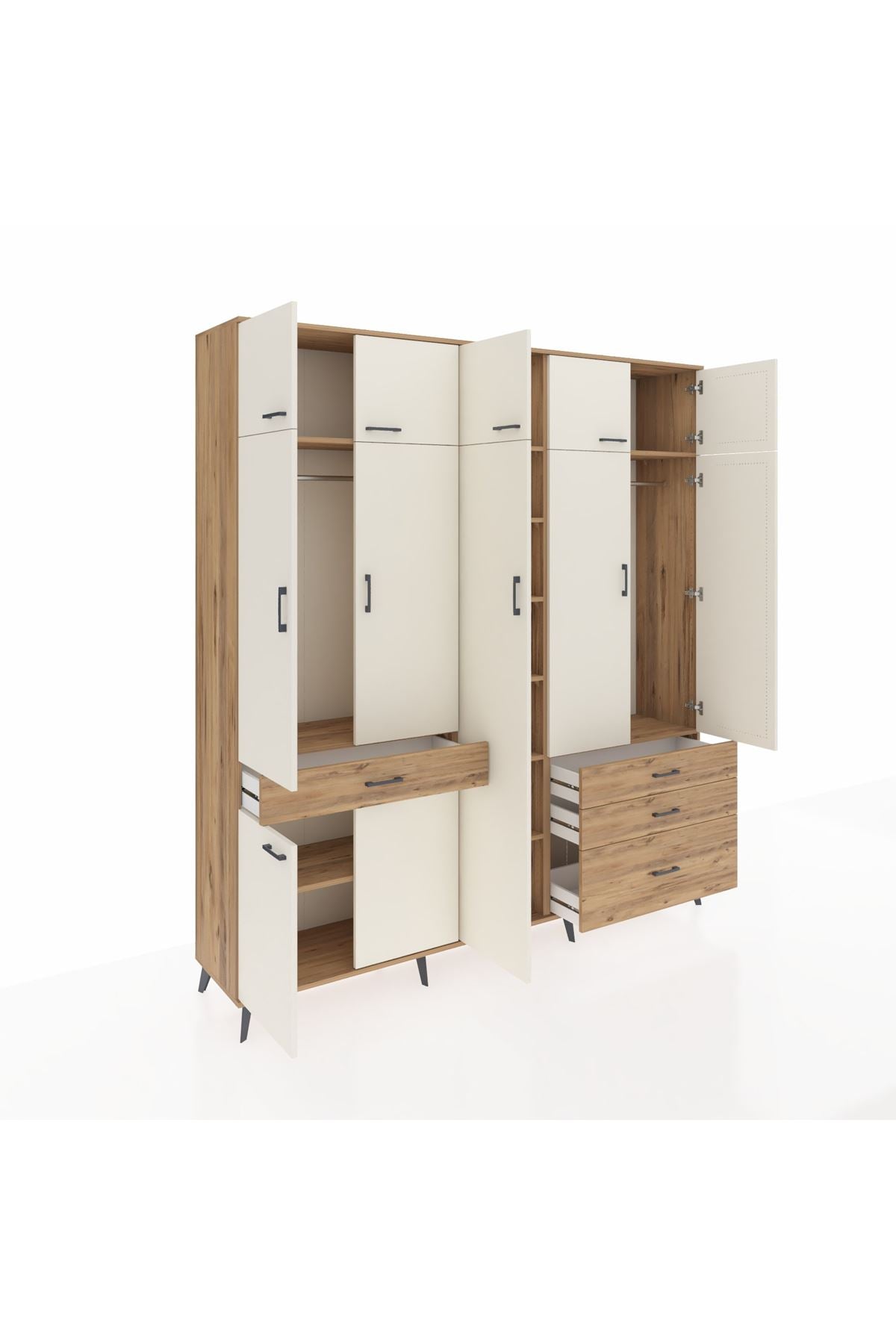 Hyperion Dolap 11 Raflı 4 Çekmeceli 2 Askılı 220x44x243 Çam-Aytaşı/Çam