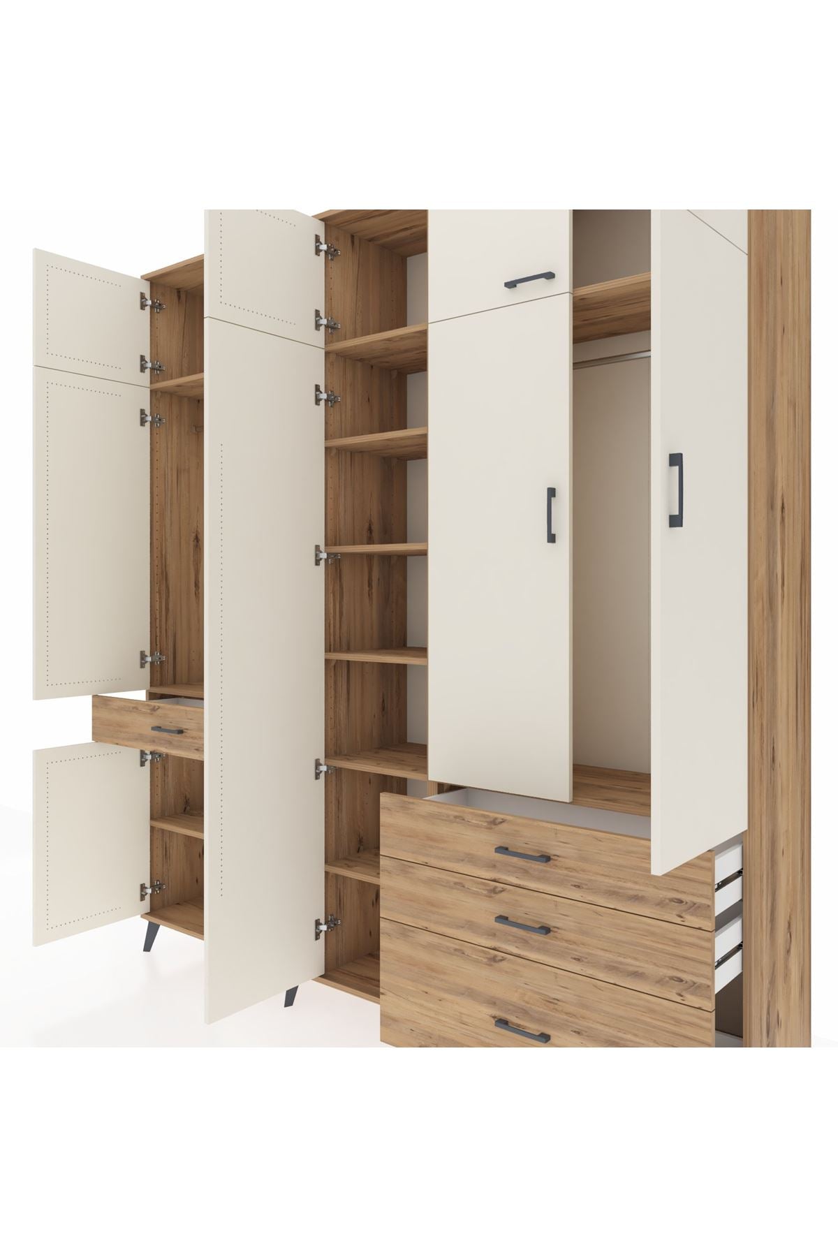 Hyperion Dolap 11 Raflı 4 Çekmeceli 2 Askılı 220x44x243 Çam-Aytaşı/Çam