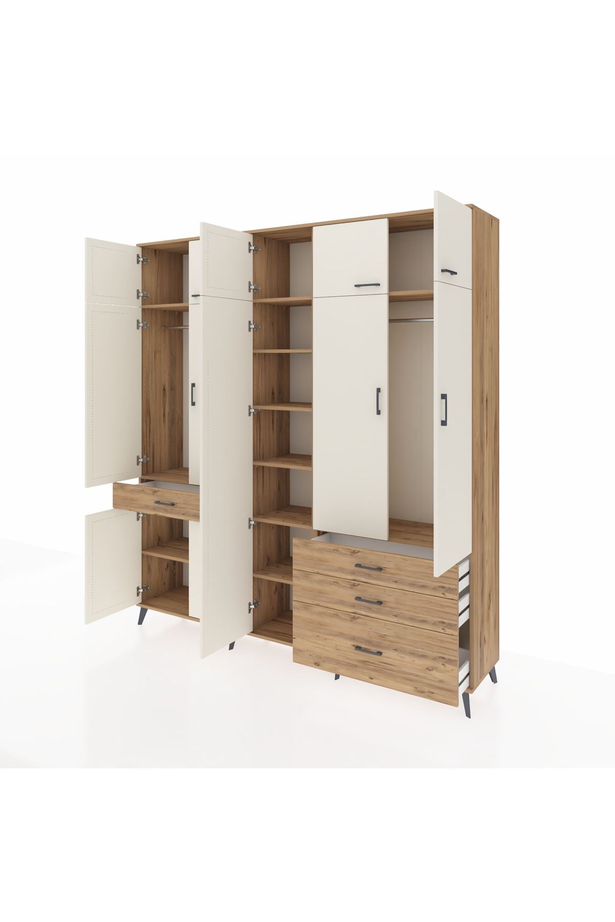 Hyperion Dolap 11 Raflı 4 Çekmeceli 2 Askılı 220x44x243 Çam-Aytaşı/Çam