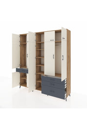 Hyperion Dolap 11 Raflı 4 Çekmeceli 2 Askılı 220x44x243 Çam-Aytaşı/Antrasit