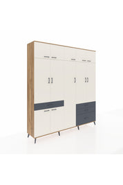 Hyperion Dolap 11 Raflı 4 Çekmeceli 2 Askılı 220x44x243 Çam-Aytaşı/Antrasit