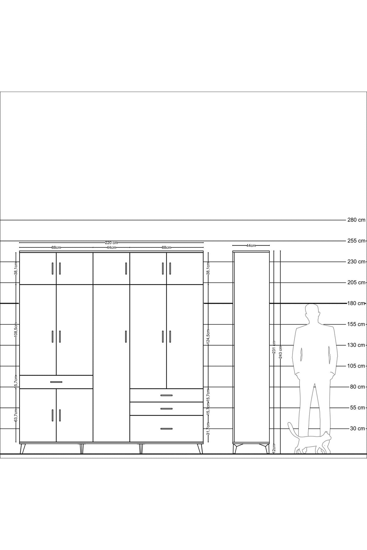 Hyperion Dolap 11 Raflı 4 Çekmeceli 2 Askılı 220x44x243 - S553M029V22B