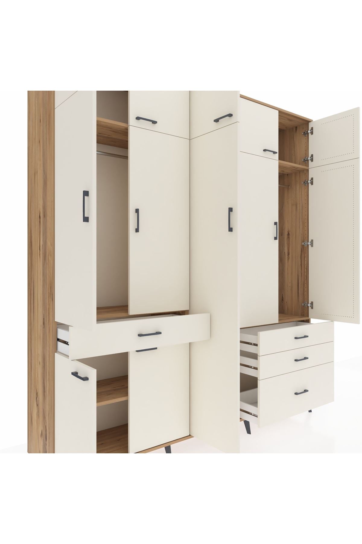 Hyperion Dolap 11 Raflı 4 Çekmeceli 2 Askılı 220x44x243 Çam-Aytaşı/Aytaşı