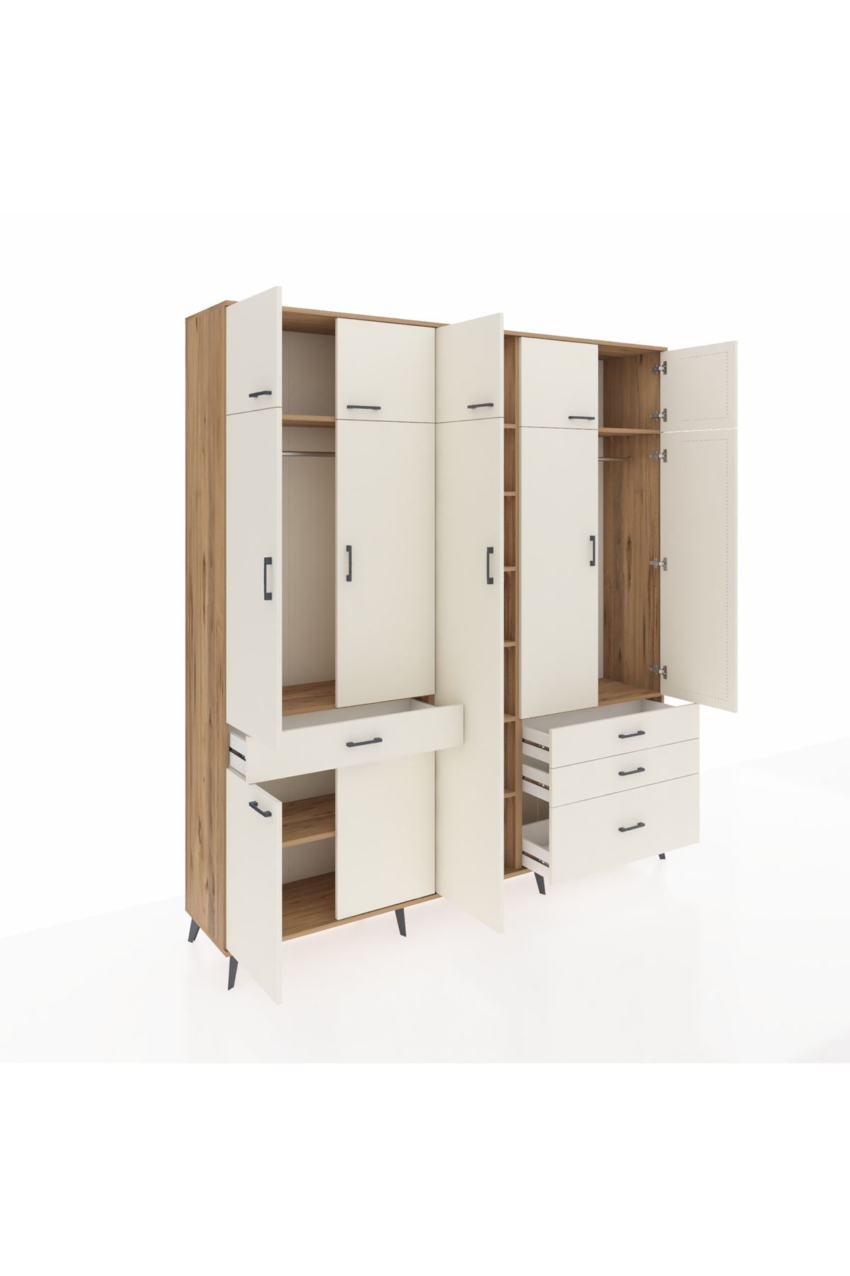 Hyperion Dolap 11 Raflı 4 Çekmeceli 2 Askılı 220x44x243 Çam-Aytaşı/Aytaşı