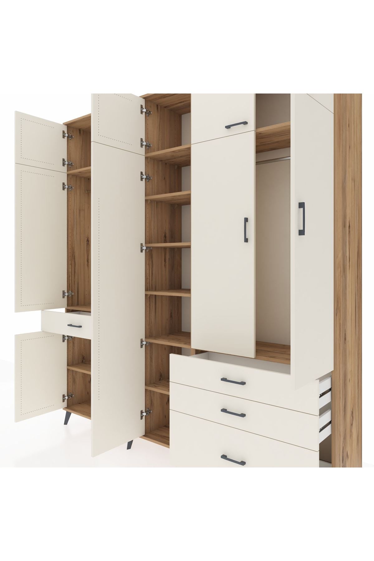 Hyperion Dolap 11 Raflı 4 Çekmeceli 2 Askılı 220x44x243 Çam-Aytaşı/Aytaşı