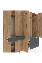 Hyperion Dolap 11 Raflı 4 Çekmeceli 2 Askılı 220x44x243 Çam-Çam/Antrasit