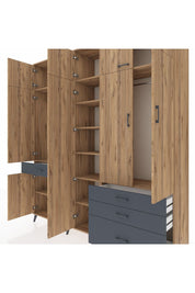 Hyperion Dolap 11 Raflı 4 Çekmeceli 2 Askılı 220x44x243 Çam-Çam/Antrasit