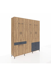 Hyperion Dolap 11 Raflı 4 Çekmeceli 2 Askılı 220x44x243 Çam-Çam/Antrasit