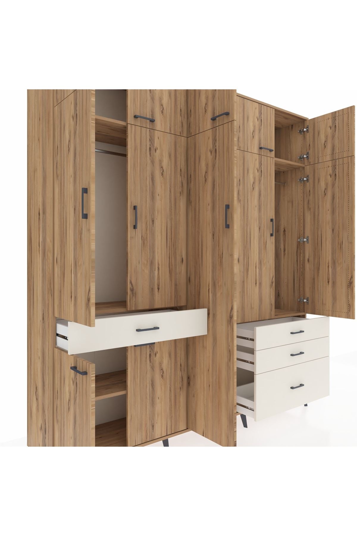 Hyperion Dolap 11 Raflı 4 Çekmeceli 2 Askılı 220x44x243 Çam-Çam/Aytaşı