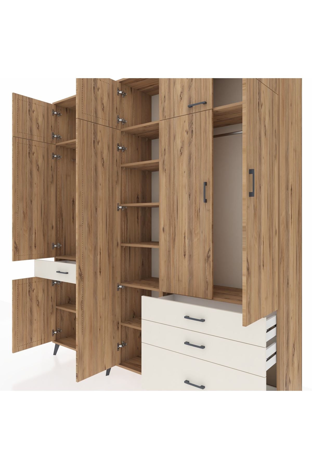 Hyperion Dolap 11 Raflı 4 Çekmeceli 2 Askılı 220x44x243 Çam-Çam/Aytaşı