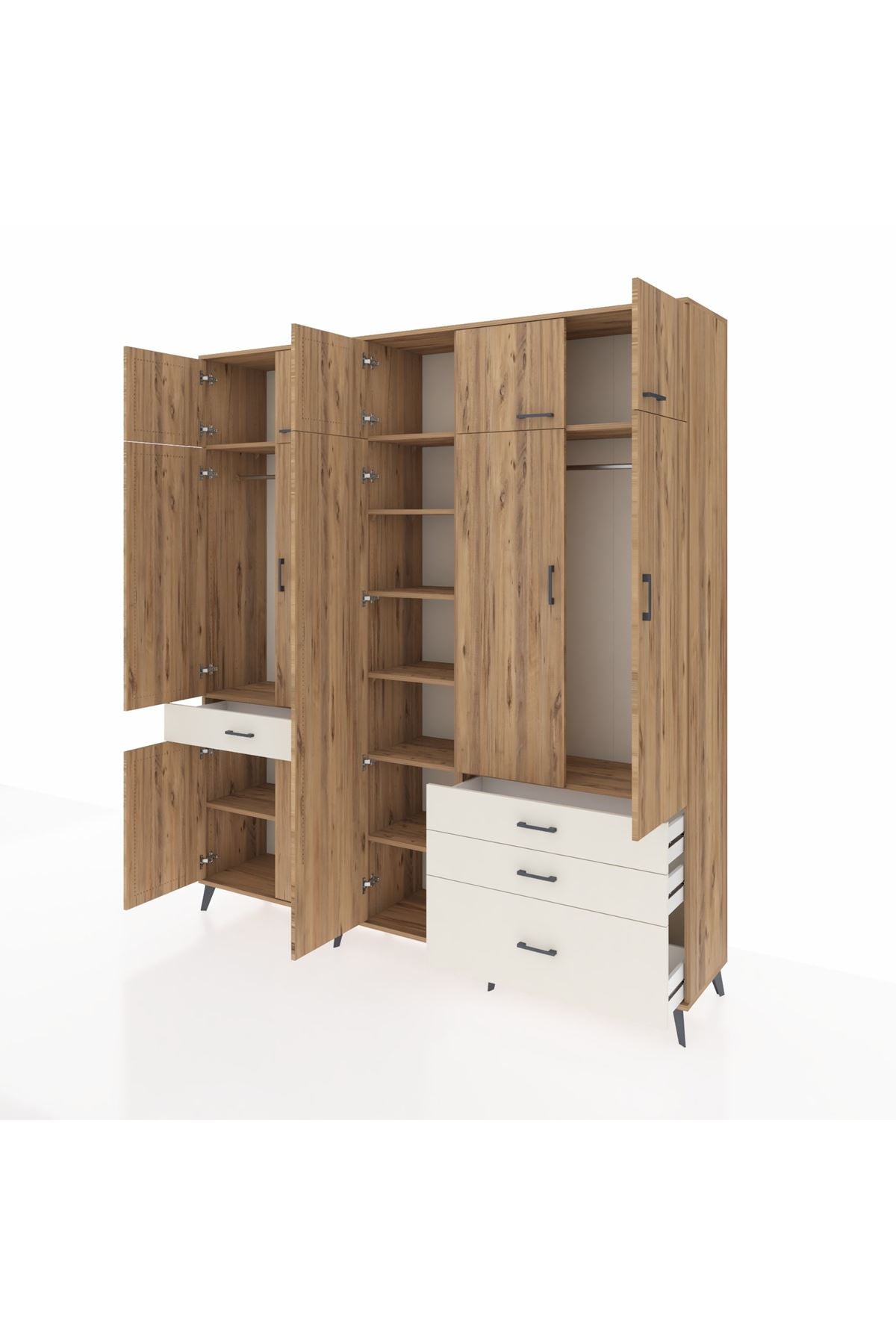 Hyperion Dolap 11 Raflı 4 Çekmeceli 2 Askılı 220x44x243 Çam-Çam/Aytaşı