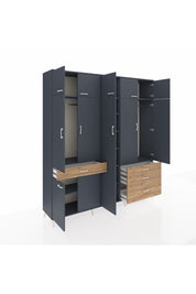 Hyperion Dolap 11 Raflı 4 Çekmeceli 2 Askılı 220x44x243 Antrasit-Antrasit/Çam