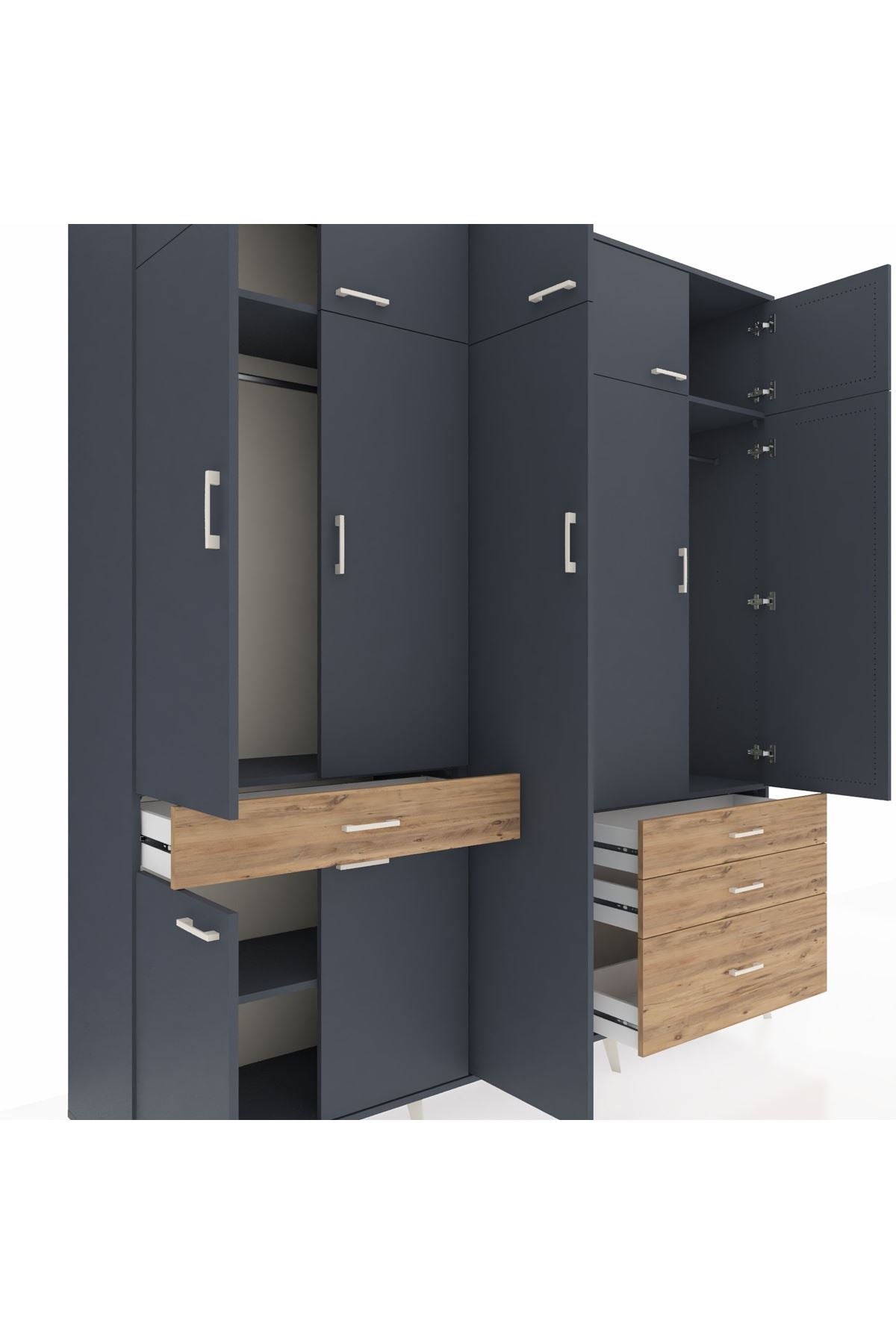 Hyperion Dolap 11 Raflı 4 Çekmeceli 2 Askılı 220x44x243 Antrasit-Antrasit/Çam