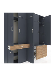 Hyperion Dolap 11 Raflı 4 Çekmeceli 2 Askılı 220x44x243 Antrasit-Antrasit/Çam