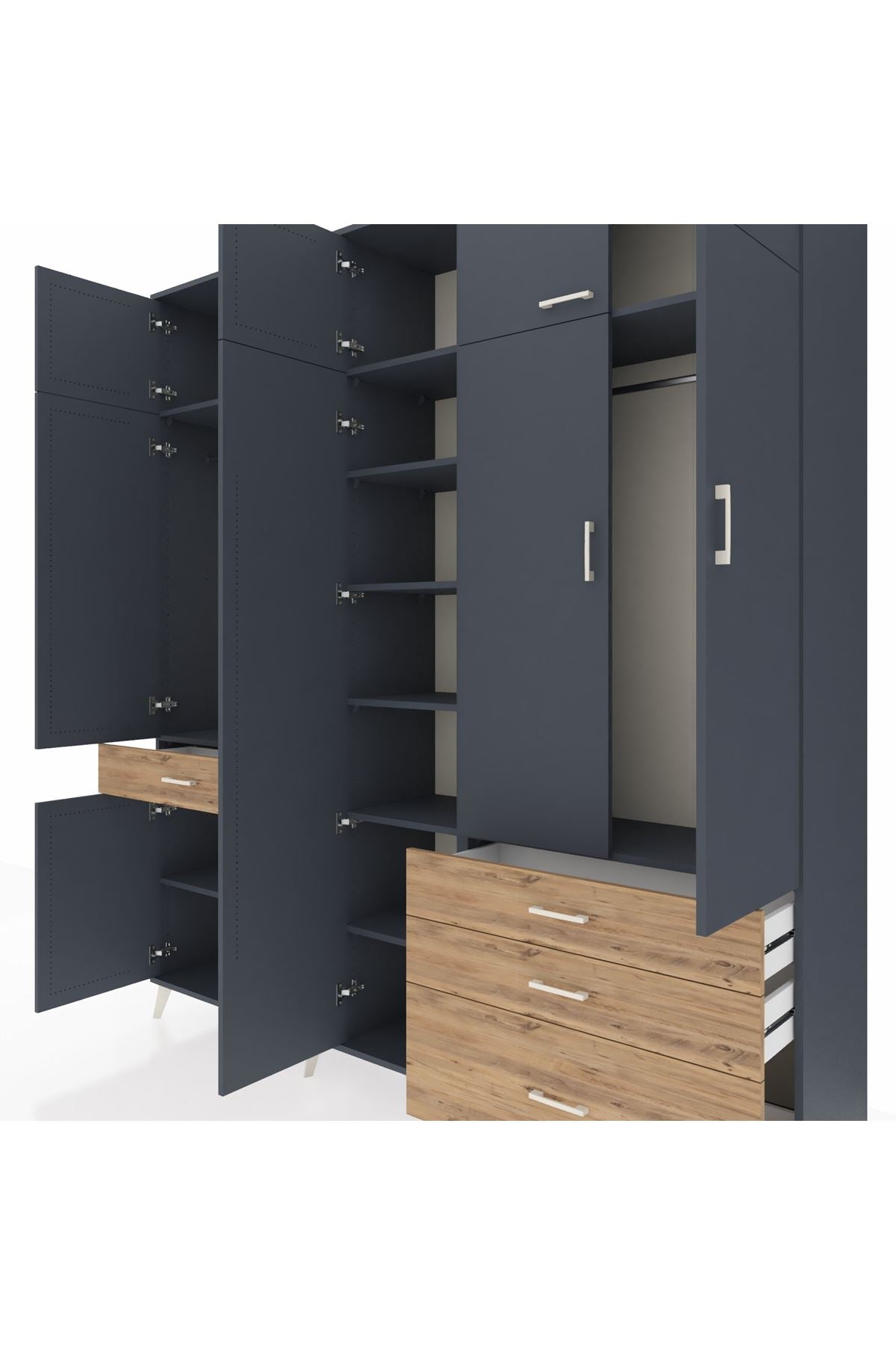 Hyperion Dolap 11 Raflı 4 Çekmeceli 2 Askılı 220x44x243 Antrasit-Antrasit/Çam