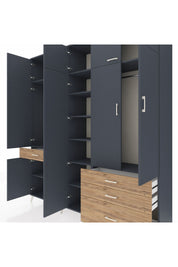 Hyperion Dolap 11 Raflı 4 Çekmeceli 2 Askılı 220x44x243 Antrasit-Antrasit/Çam