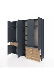 Hyperion Dolap 11 Raflı 4 Çekmeceli 2 Askılı 220x44x243 Antrasit-Antrasit/Çam