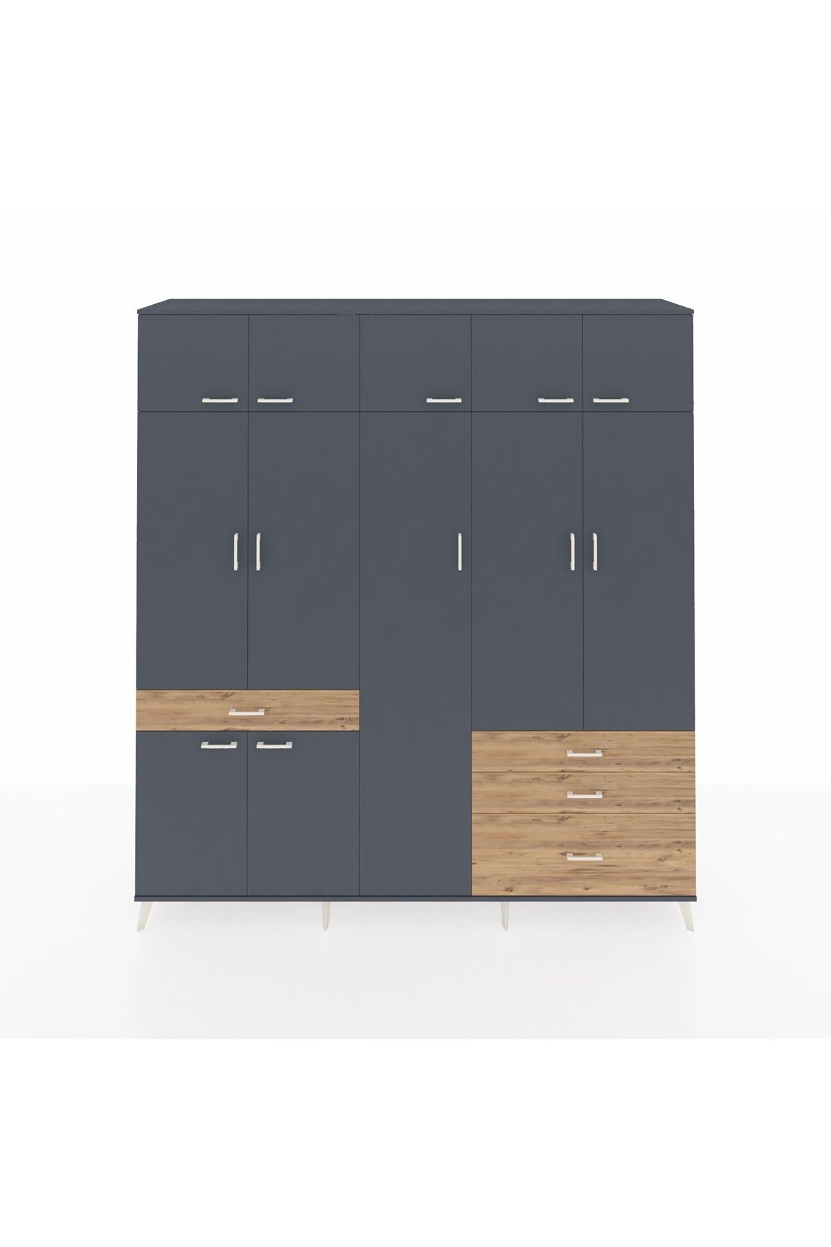 Hyperion Dolap 11 Raflı 4 Çekmeceli 2 Askılı 220x44x243 Antrasit-Antrasit/Çam