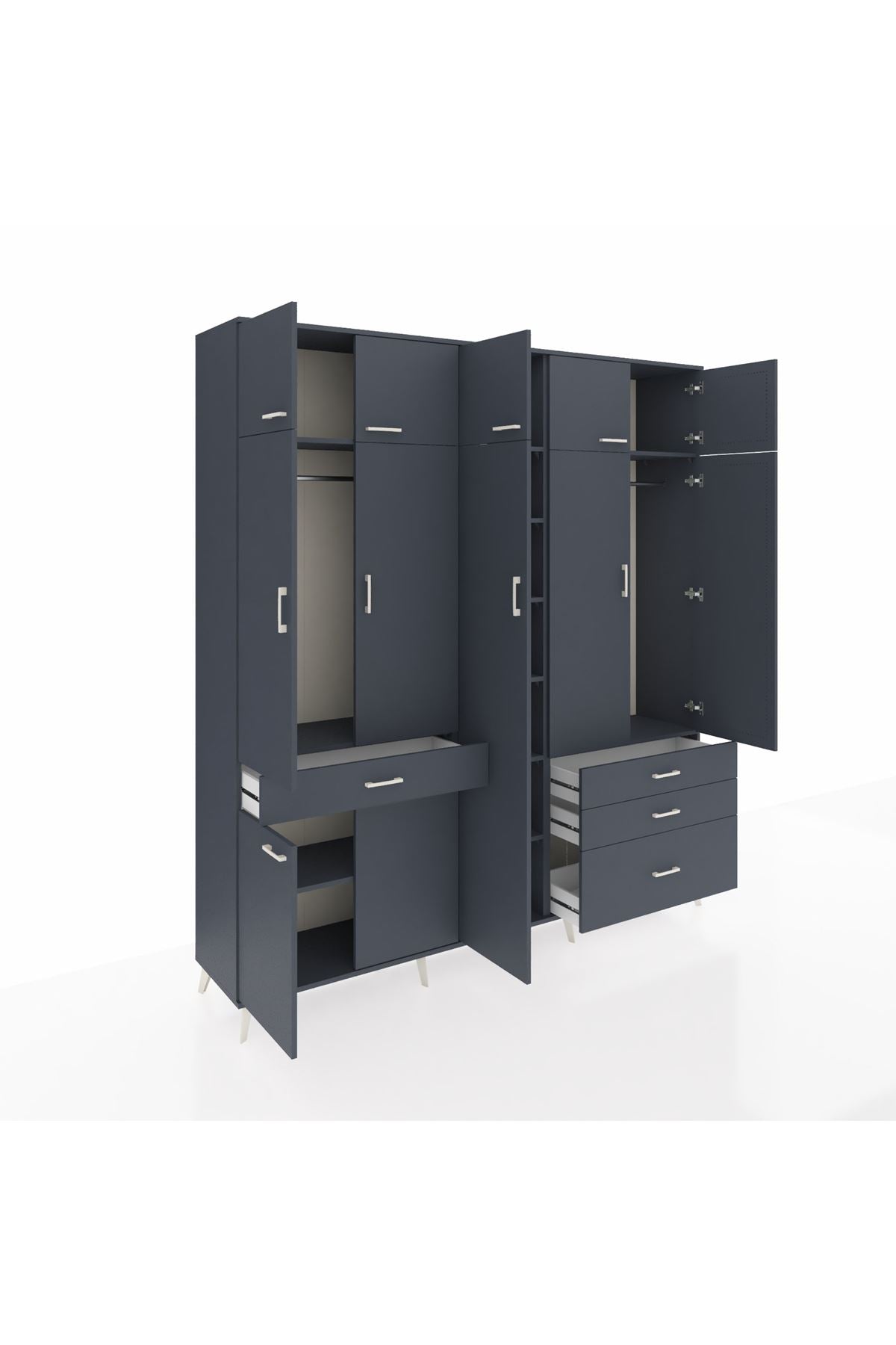 Hyperion Dolap 11 Raflı 4 Çekmeceli 2 Askılı 220x44x243 Antrasit-Antrasit/Antrasit