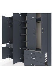 Hyperion Dolap 11 Raflı 4 Çekmeceli 2 Askılı 220x44x243 Antrasit-Antrasit/Antrasit