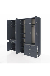 Hyperion Dolap 11 Raflı 4 Çekmeceli 2 Askılı 220x44x243 Antrasit-Antrasit/Antrasit