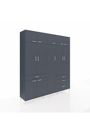 Hyperion Dolap 11 Raflı 4 Çekmeceli 2 Askılı 220x44x243 Antrasit-Antrasit/Antrasit