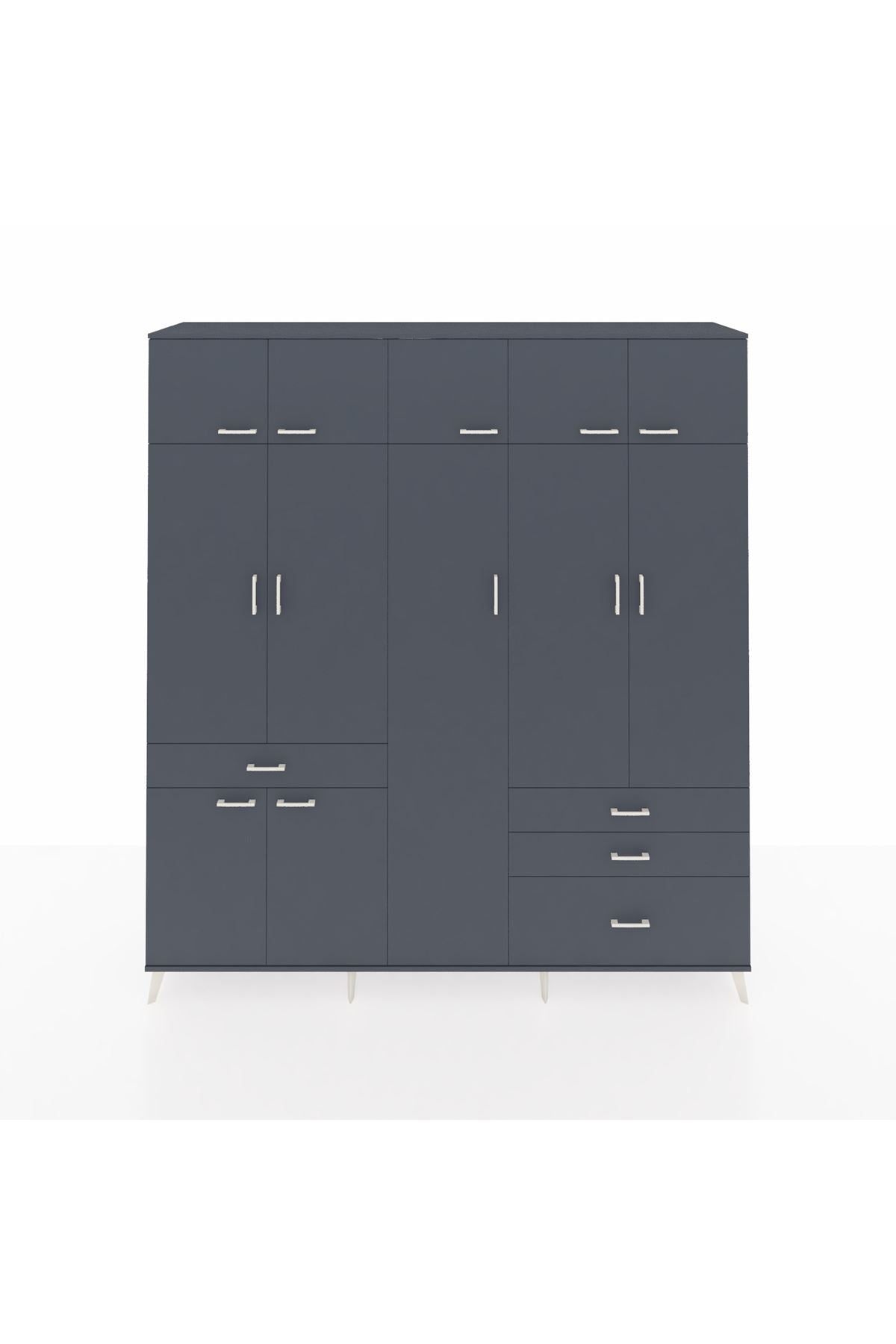 Hyperion Dolap 11 Raflı 4 Çekmeceli 2 Askılı 220x44x243 Antrasit-Antrasit/Antrasit