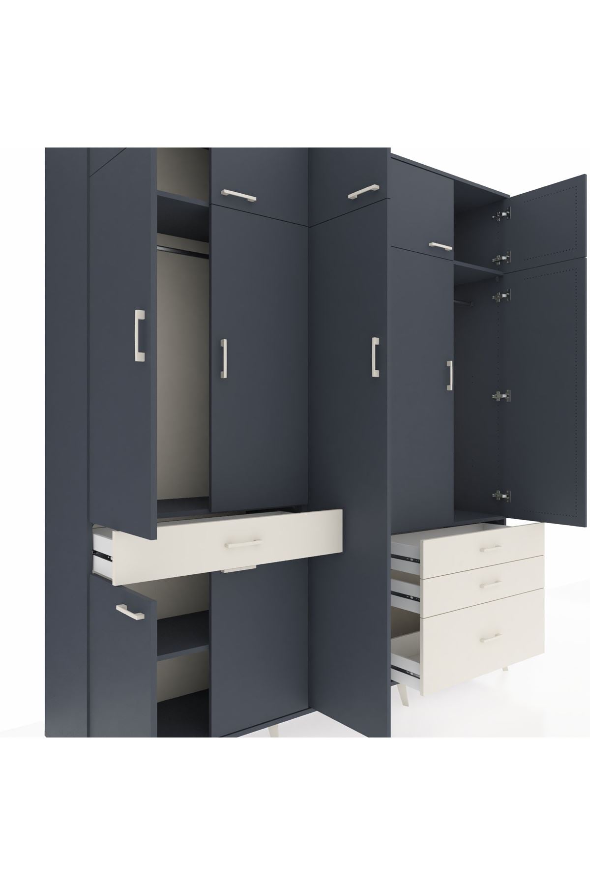 Hyperion Dolap 11 Raflı 4 Çekmeceli 2 Askılı 220x44x243 Antrasit-Antrasit/Aytaşı