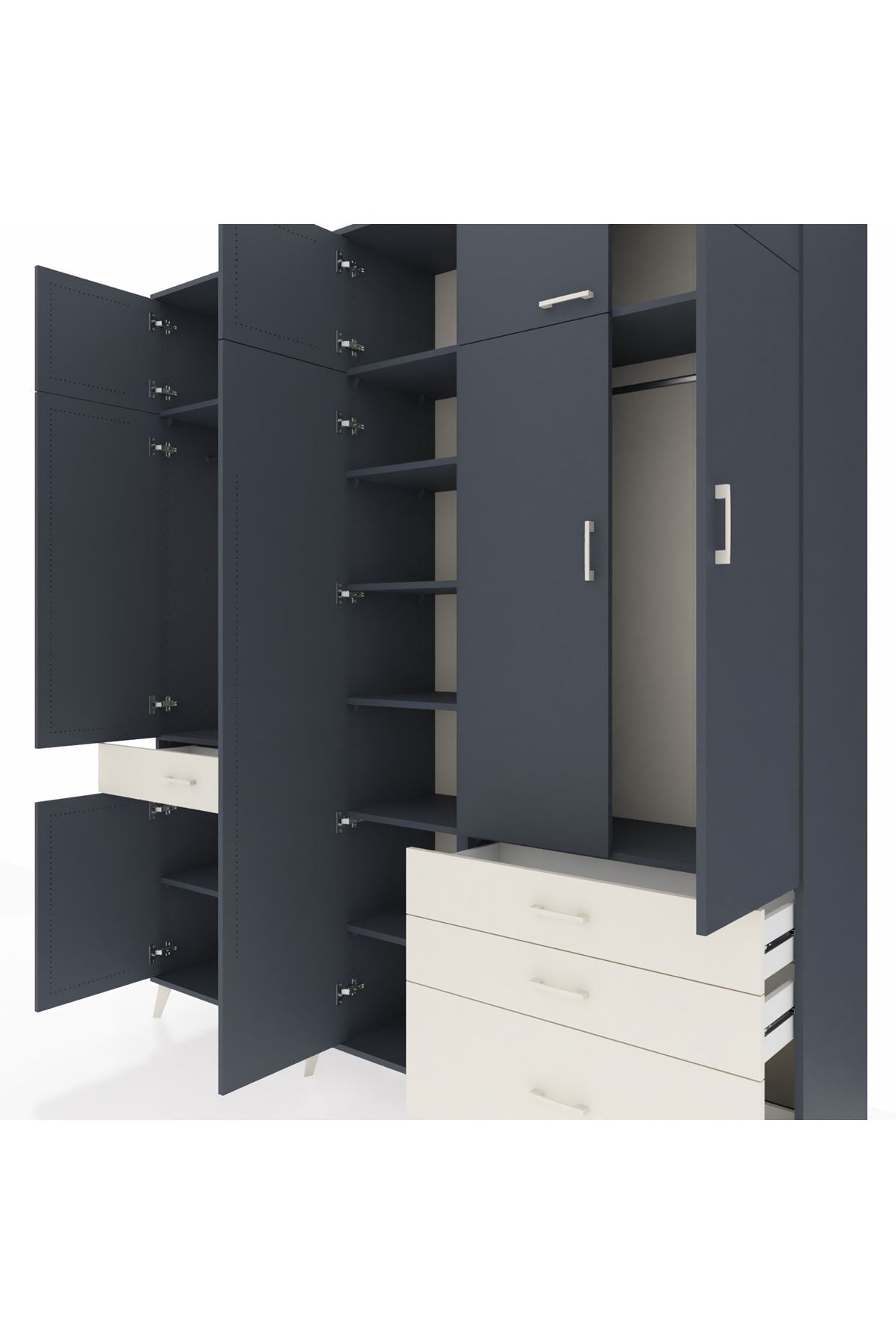 Hyperion Dolap 11 Raflı 4 Çekmeceli 2 Askılı 220x44x243 Antrasit-Antrasit/Aytaşı