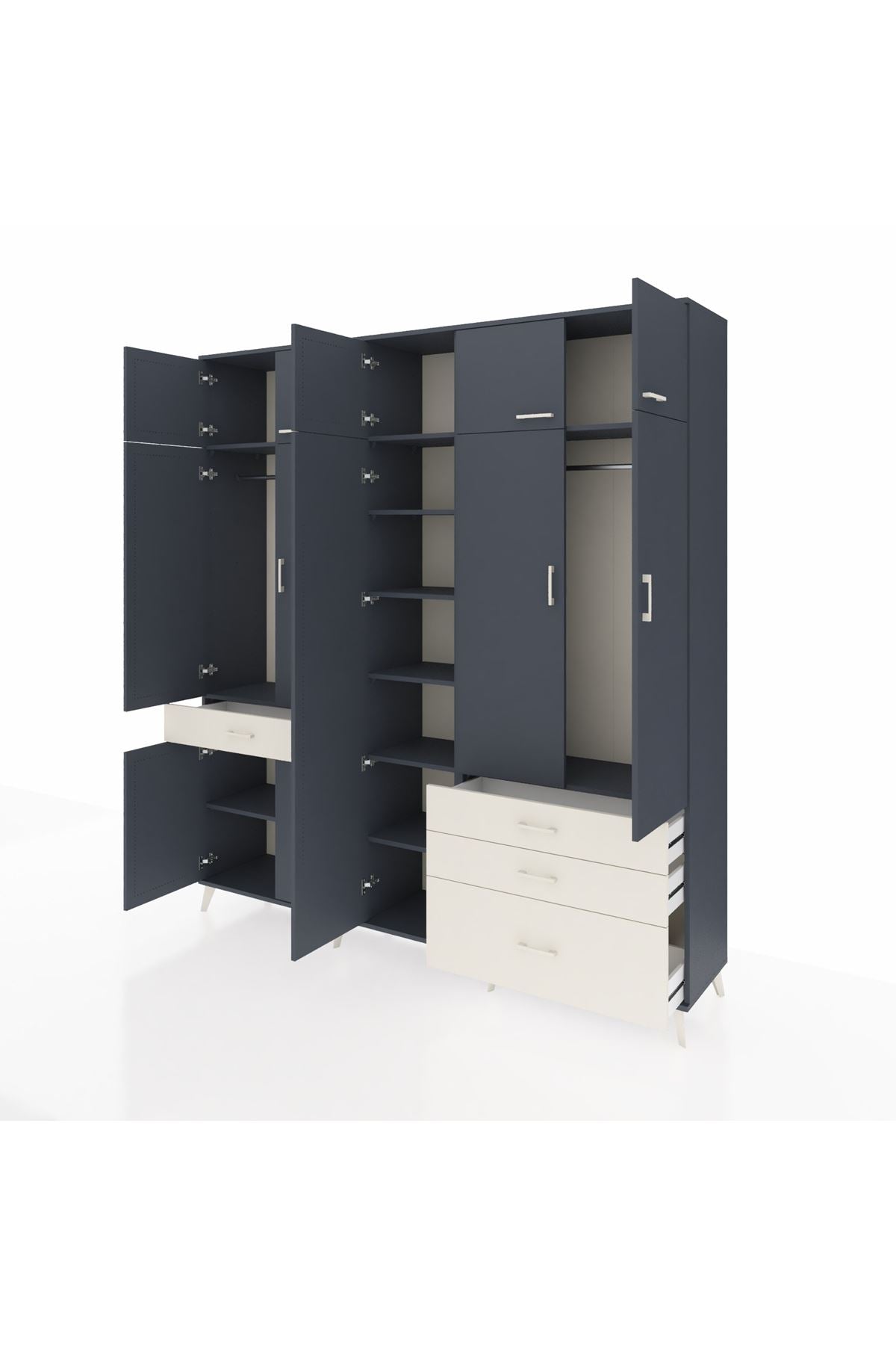 Hyperion Dolap 11 Raflı 4 Çekmeceli 2 Askılı 220x44x243 Antrasit-Antrasit/Aytaşı