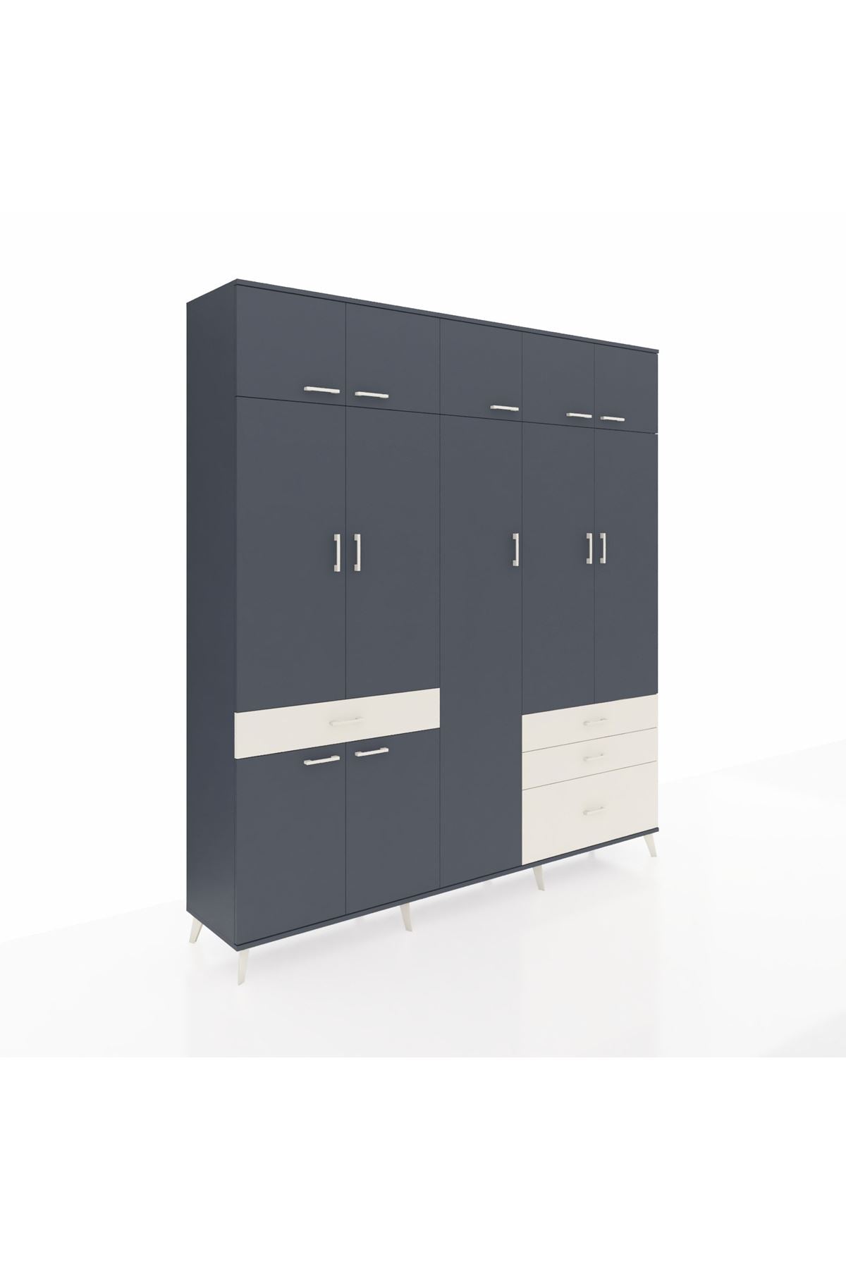 Hyperion Dolap 11 Raflı 4 Çekmeceli 2 Askılı 220x44x243 Antrasit-Antrasit/Aytaşı