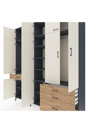 Hyperion Dolap 11 Raflı 4 Çekmeceli 2 Askılı 220x44x243 Antrasit-Aytaşı/Çam