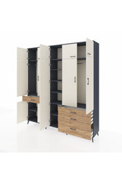 Hyperion Dolap 11 Raflı 4 Çekmeceli 2 Askılı 220x44x243 Antrasit-Aytaşı/Çam