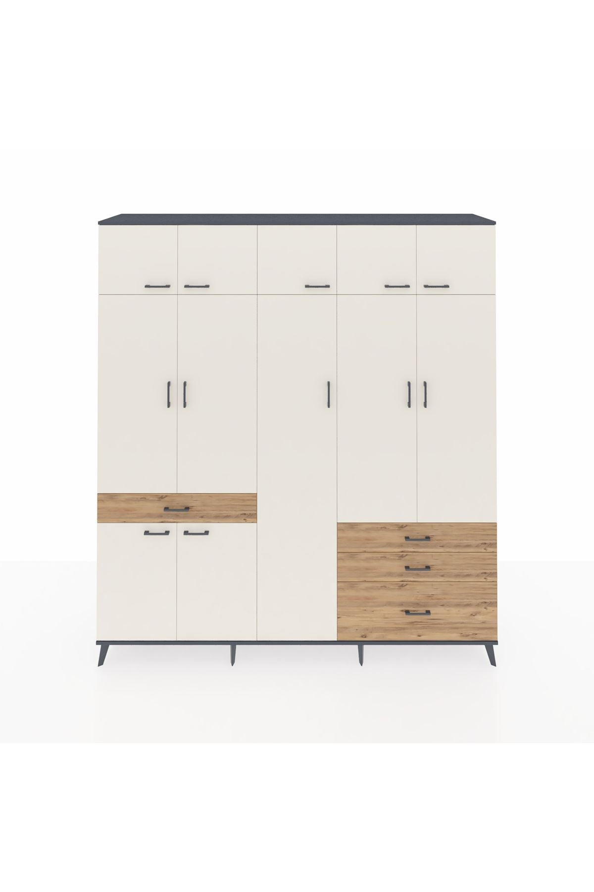 Hyperion Dolap 11 Raflı 4 Çekmeceli 2 Askılı 220x44x243 Antrasit-Aytaşı/Çam