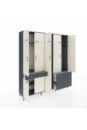 Hyperion Dolap 11 Raflı 4 Çekmeceli 2 Askılı 220x44x243 Antrasit-Aytaşı/Antrasit