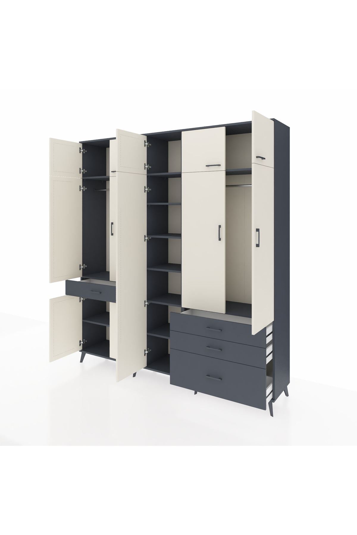 Hyperion Dolap 11 Raflı 4 Çekmeceli 2 Askılı 220x44x243 Antrasit-Aytaşı/Antrasit