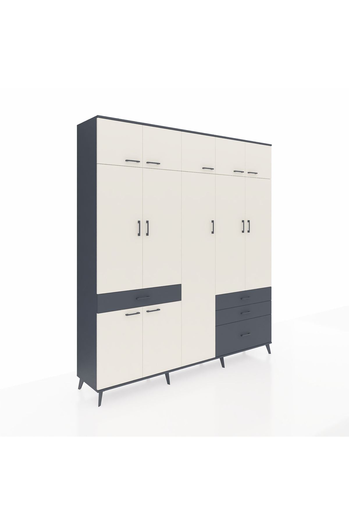 Hyperion Dolap 11 Raflı 4 Çekmeceli 2 Askılı 220x44x243 Antrasit-Aytaşı/Antrasit