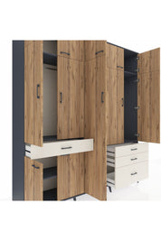 Hyperion Dolap 11 Raflı 4 Çekmeceli 2 Askılı 220x44x243 Antrasit-Çam/Aytaşı