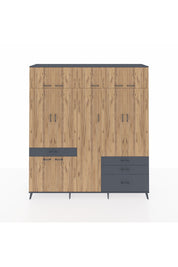 Hyperion Dolap 11 Raflı 4 Çekmeceli 2 Askılı 220x44x243 Antrasit-Çam/Antrasit